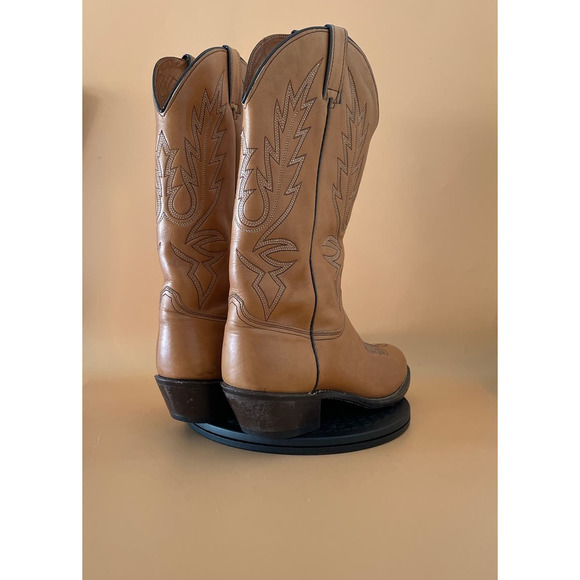 Mens Wrangler Leather Cowboy Boots Size 10 Light Brown